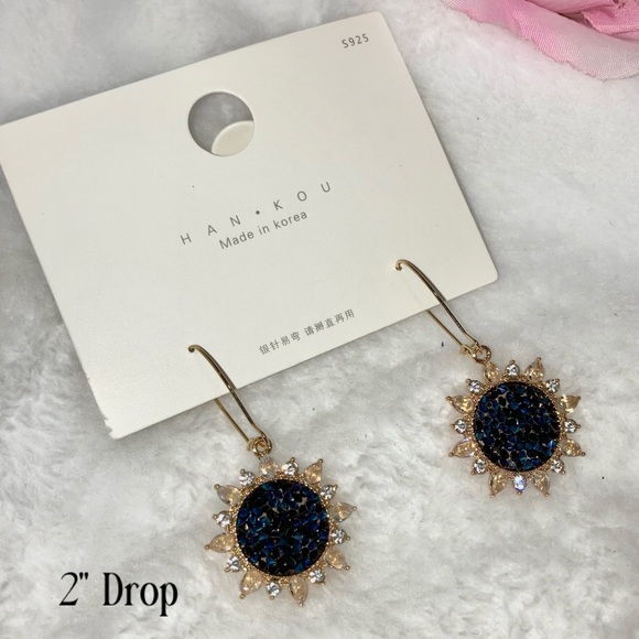 Divine Druzy Sunflower Lever Back Dangle Earrings - Picture 4 of 5